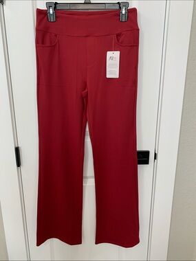 AB Studio Women's Cherry Red Boot‑Cut Pants with Pockets